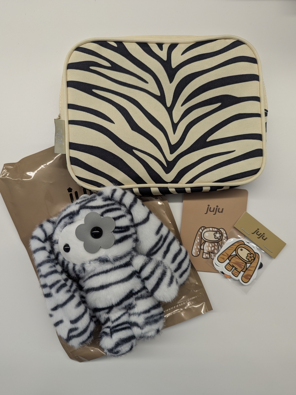 CJ Hendry Juju Boo Zebra Print Plush & Pouch NWT